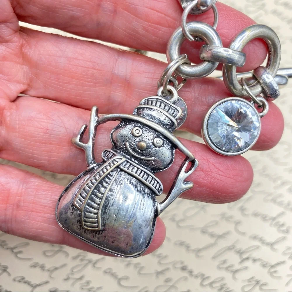 Snowman Silvertone Mesh Bracelet With Toggle Clasp